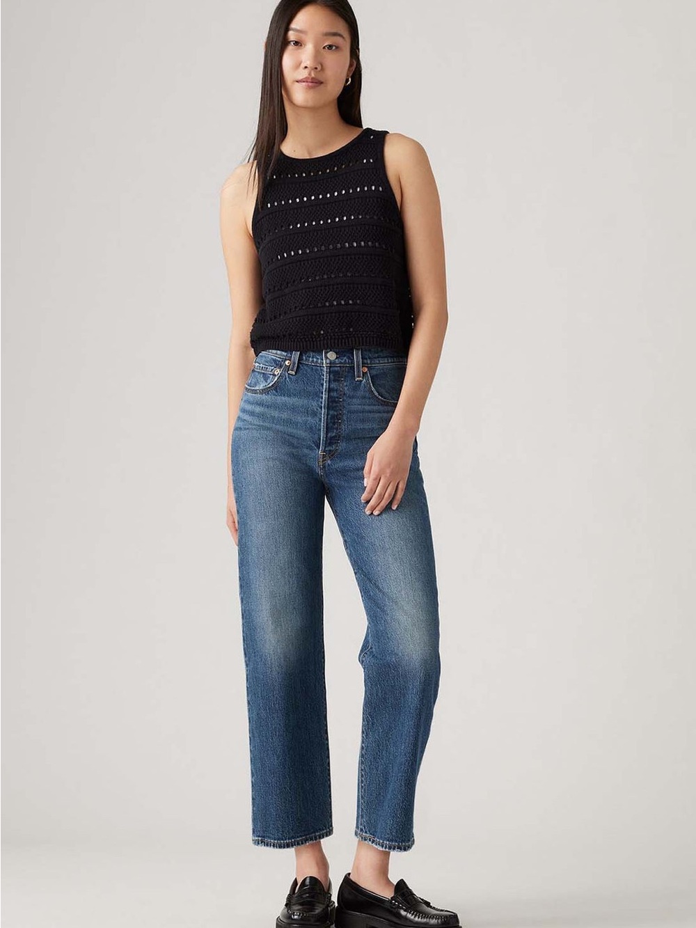 Levi's Ribcage Straight Ankle High-Rise Jeans in Dark Blue Wash 32 - Picture 2 of 13
